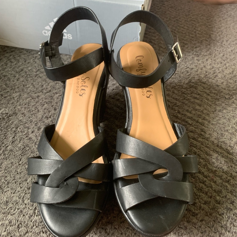 New Comfy Soles by Bamboo. Black heel sandals